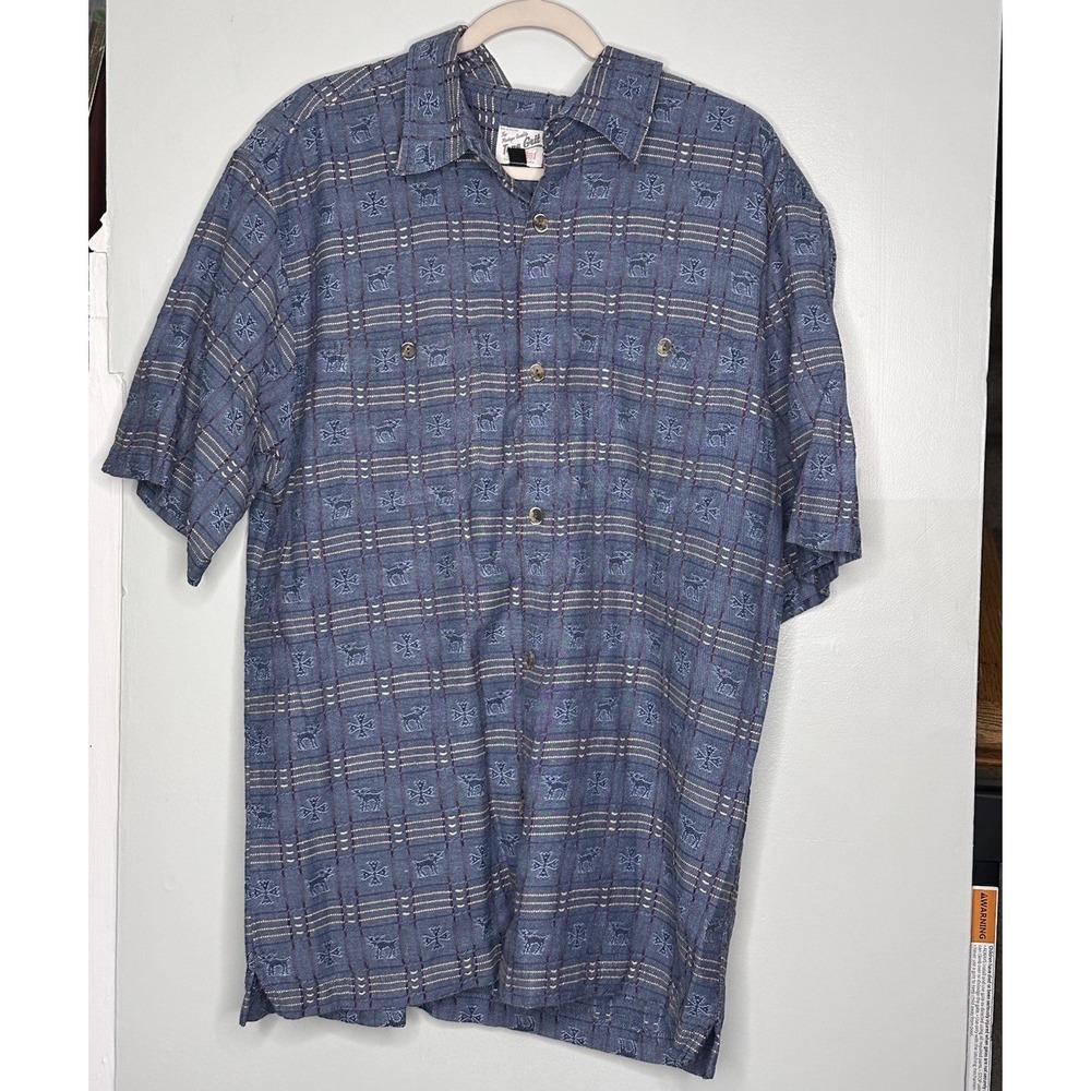 True Grit Button Down Shirt Size XL Short Sleeve Embroidered Moose Aztec Star
